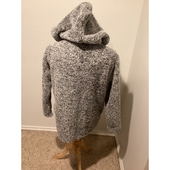 Brandy Melville Gray Speckled Plush Fleece Hooded Cardigan Jacket Women's - Picture 4 of 6